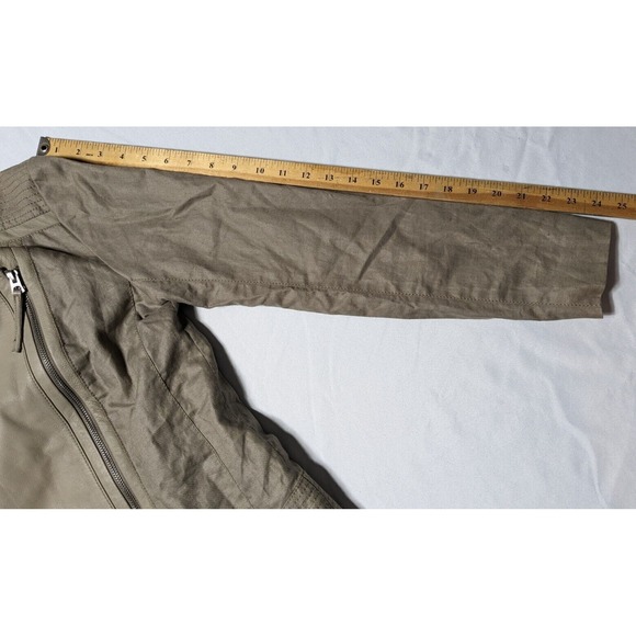LUCKY BRAND LAMB LEATHER + LINEN Women Medium Taupe Asymmetrical Zip Moto Jacket - Picture 12 of 14